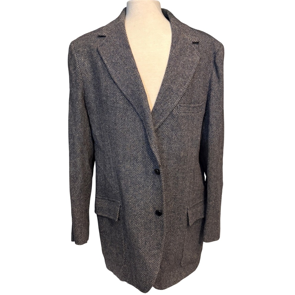 Pendleton Mens 48 Tall Wool Herringbone Blazer Grey Elbow Patches Sport Coat